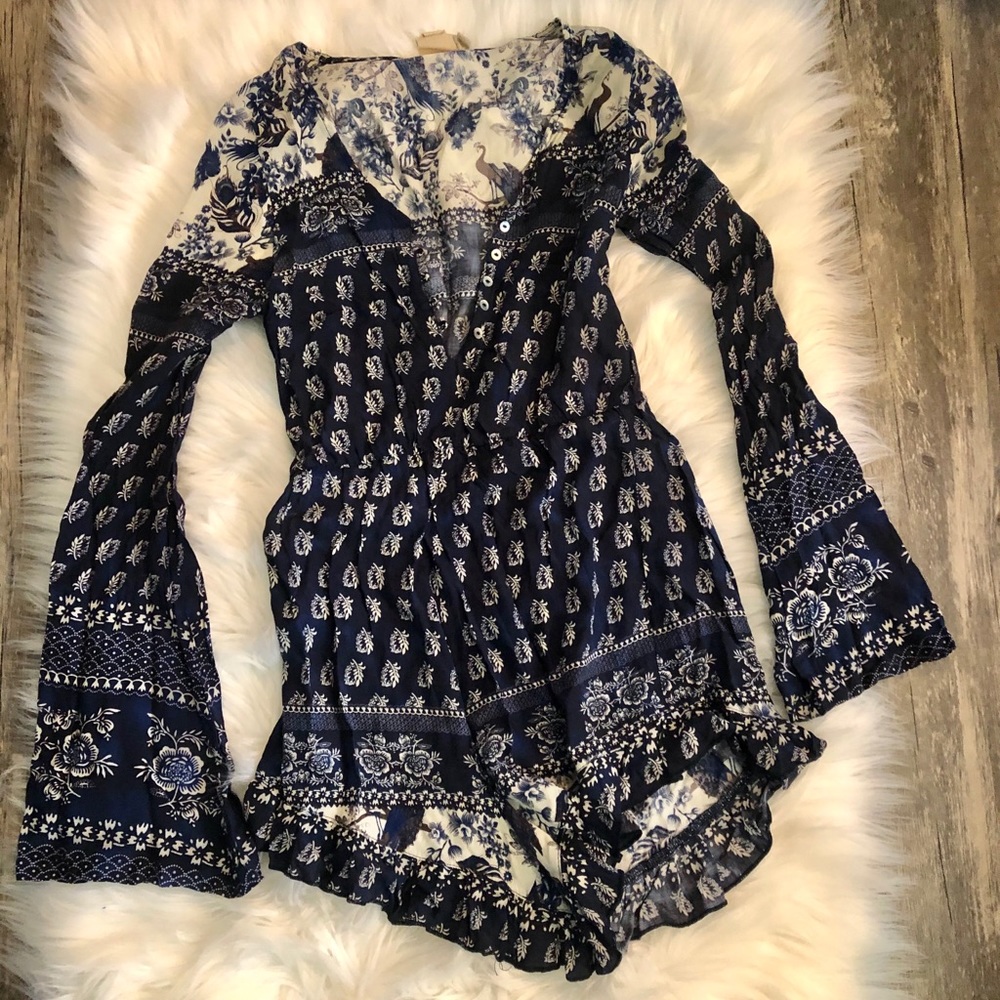 Blue and cream romper